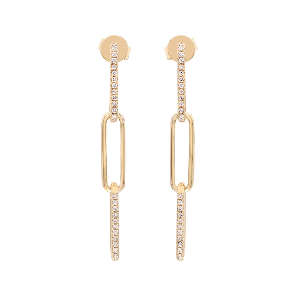 Rachel Koen Diamond Paper Clip Link Drop Earrings 14k Yellow Gold 017cttw 1638$